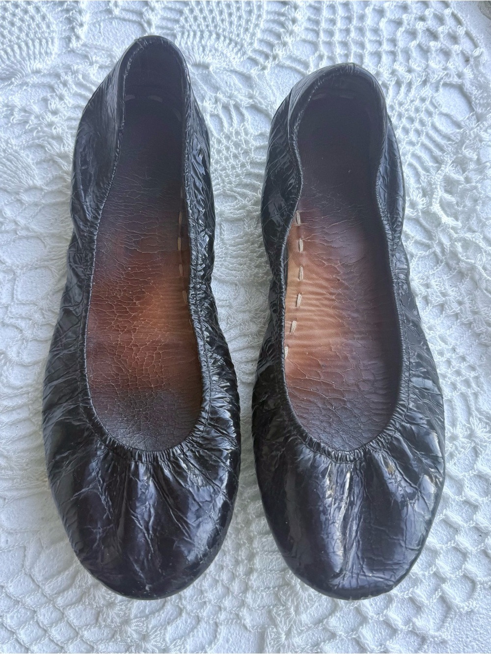 Tieks Obsidian Black Patent Leather Ballet Flats Foldable Travel Shoes Women’s